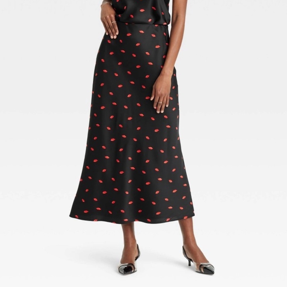 🎯50% OFF! a new day Red Lips Printed Midi Skirt